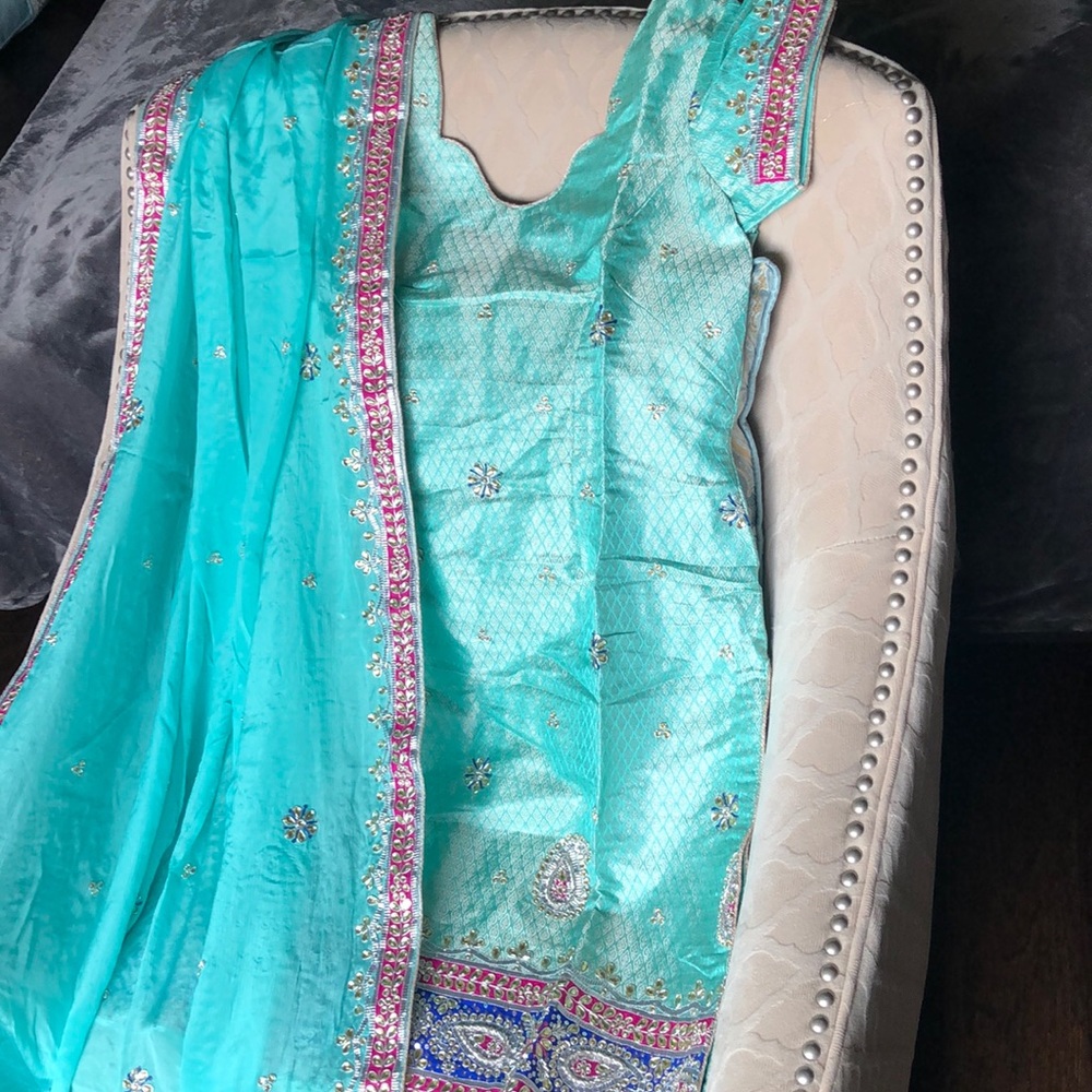 Sea Green Brocade Indian/Pakistani Party Suit
